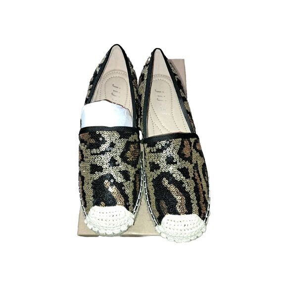 Jijixi Espadrille Bronze Gold Black sequin slip on flats 235 US 7 Work Party - Picture 3 of 6